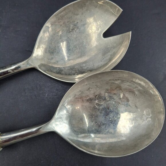 Silea Silver Plate Salad Serving Set Fork & Spoon Textured Rope Handle -Italy - Picture 5 of 14